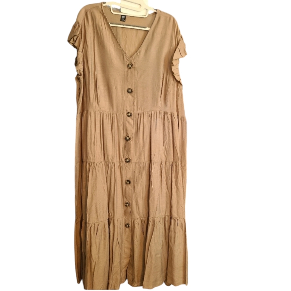 Bohemian Ruffled Button Down Maxi Dress Size 4x in EUC